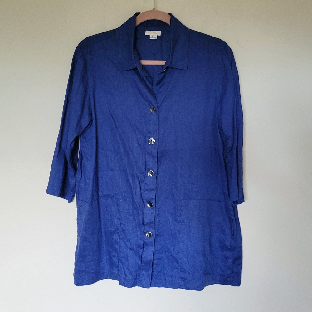 Beau Chemise Linen Lagenlook Button Down Shirtโ Blue